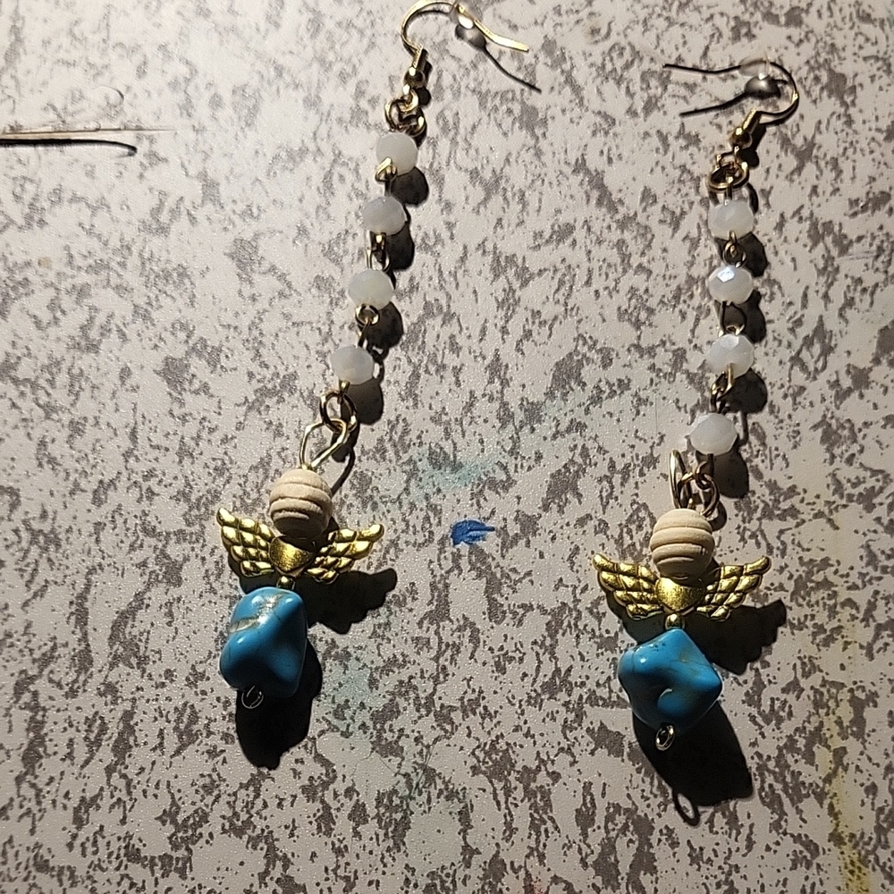 Gold and Blue Angel Wing Earrings